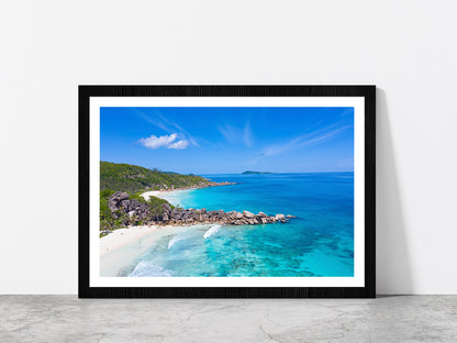 Grand Anse Beach On Island Glass Framed Wall Art, Ready to Hang Quality Print With White Border Black