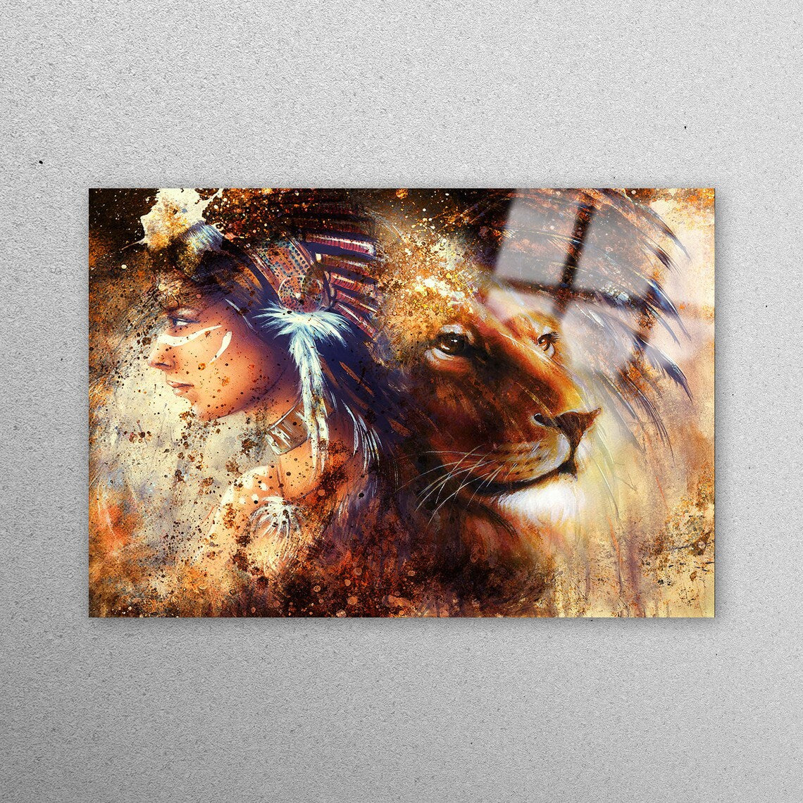 Indian Woman and Lion Acrylic Glass Print Tempered Glass Wall Art 100% Made in Australia Ready to Hang