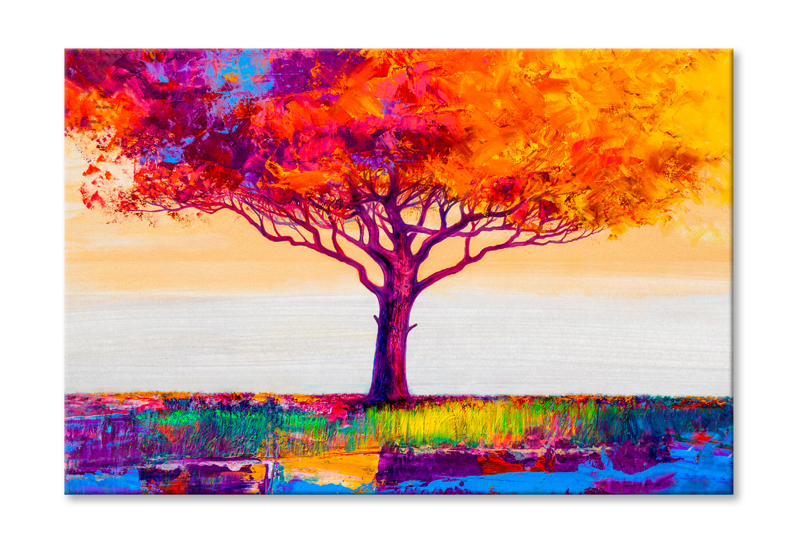 Abstract Colorful Autumn Tree Oil Painting Limited Edition High Quality Print Stretched Canvas None