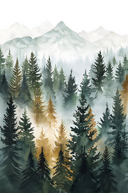 Foggy Pine Forest Snowy Mountain 60x90cm Metal Print Ready to Hang