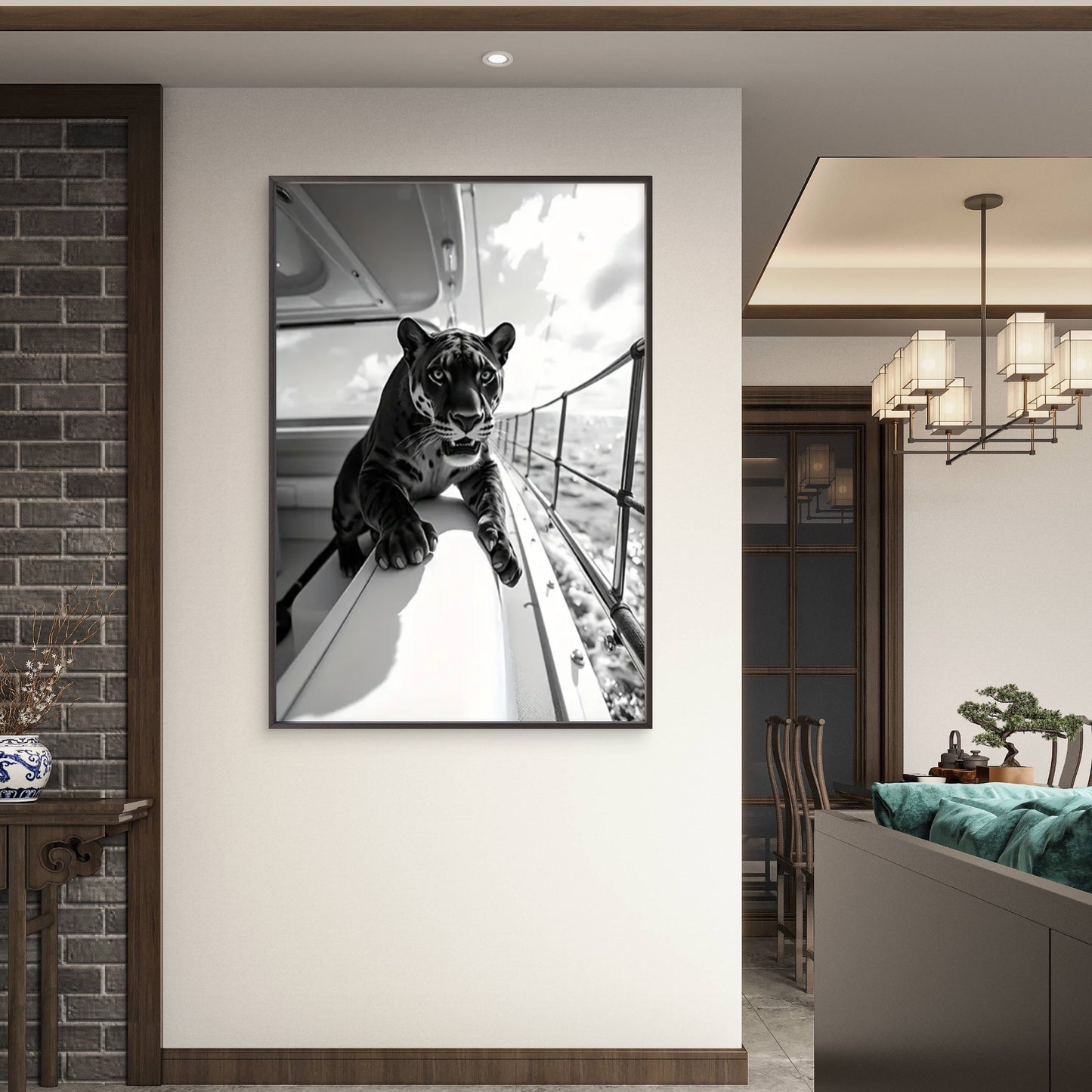 Luxury Fashion Black and White Leopard on a Yacht Home Decor Premium Quality Poster Print Choose Your Sizes