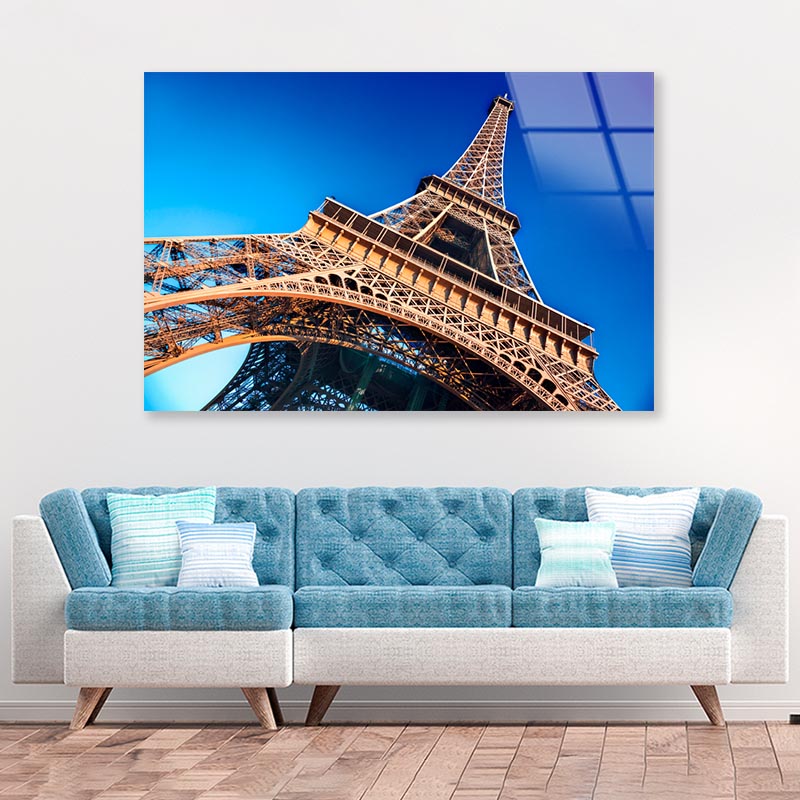 Eiffel Tower & Blue Sky Acrylic Glass Print Tempered Glass Wall Art 100% Made in Australia Ready to Hang