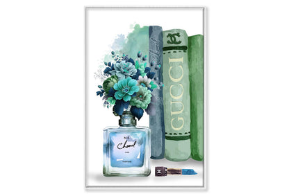 Blue Green Perfume Wall Art Limited Edition High Quality Print Canvas Box Framed White