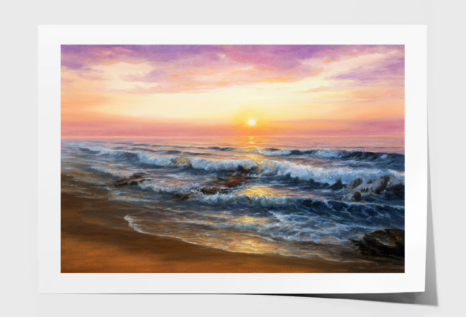 Oil Painting Of Sunset & Beach Limited Edition High Quality Print Unframed Roll Canvas None