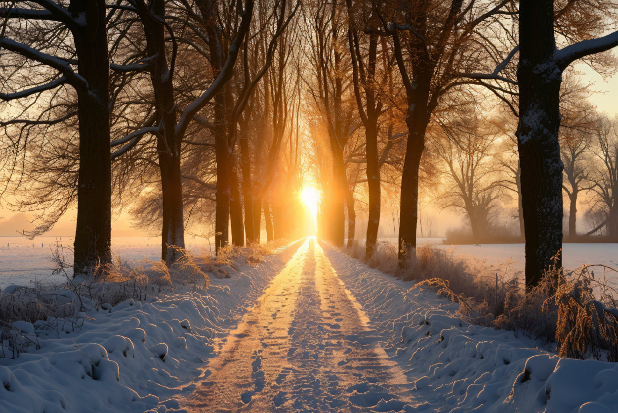 Winter with Tree Alley at Sunset Home Decor Premium Quality Poster Print Choose Your Sizes - Bella Home Decor