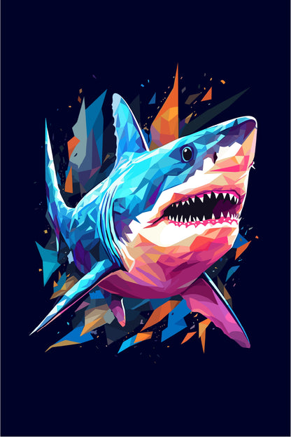 Abstract Great White Shark Marine Life 60x90cm Metal Print Ready to Hang