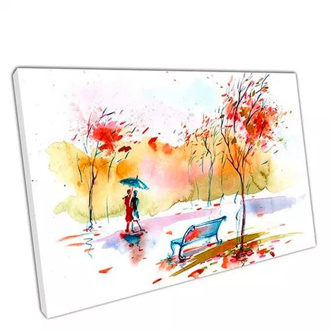 Autumn Walks in the park with Umbrella Romance UV Direct Aluminum Print Australian Made Quality