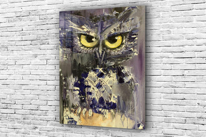 Yellow Eye Owl Painting UV Direct Aluminum Print Australian Made Quality