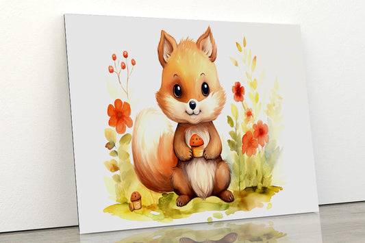 Baby Squirrel Watercolor Style Acrylic Glass Print Tempered Glass Wall Art 100% Made in Australia Ready to Hang
