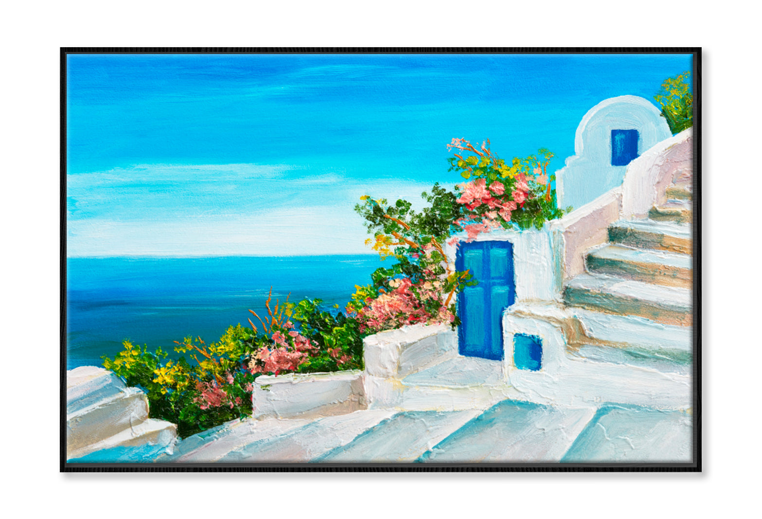 Summer Seascape Colorful Flowers Oil Painting Limited Edition High Quality Print Canvas Box Framed Black