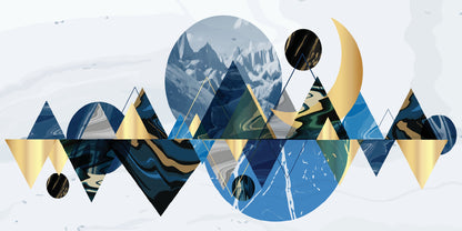 Geometric Blue Gold Mountains Wall Art Canvas Office Home Room Framed 120x60cm - Bella Home Decor