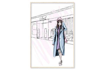 Blue Colored Girl Fashion Store Wall Art Limited Edition High Quality Print Canvas Box Framed Natural