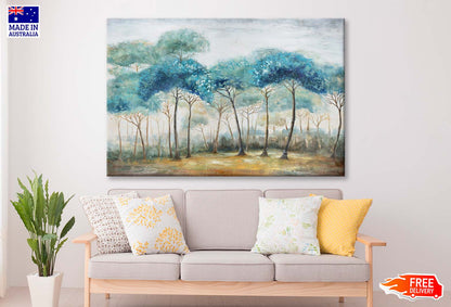 Blue Trees Dense Forest Oil Painting Wall Art Limited Edition High Quality Print