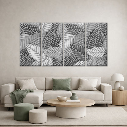 4pcs Grey Monochrome Leaf Texture Pattern Wall Art Canvas Framed 45x80cm - High Quality Print 100% Australian Made Wall Canvas Ready to Hang