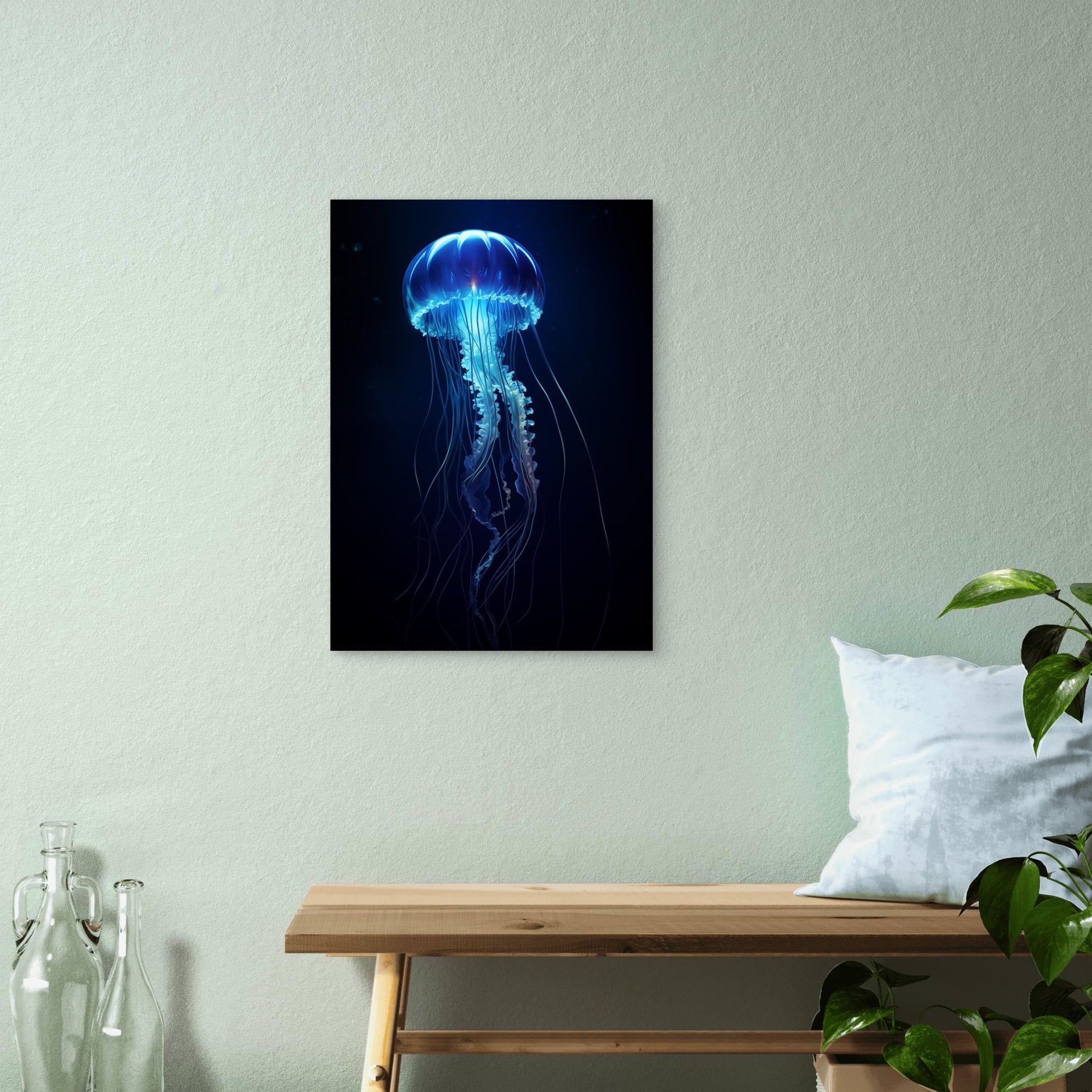 Electric Blue Jellyfish 60x90cm Metal Print Ready to Hang - Bella Home Decor