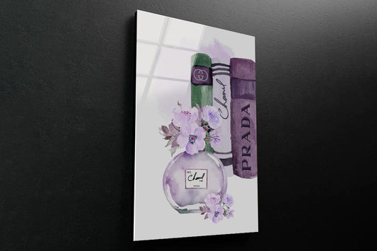 Purple Perfume with Book Set 3D Design Acrylic Glass Print Tempered Glass Wall Art 100% Made in Australia Ready to Hang