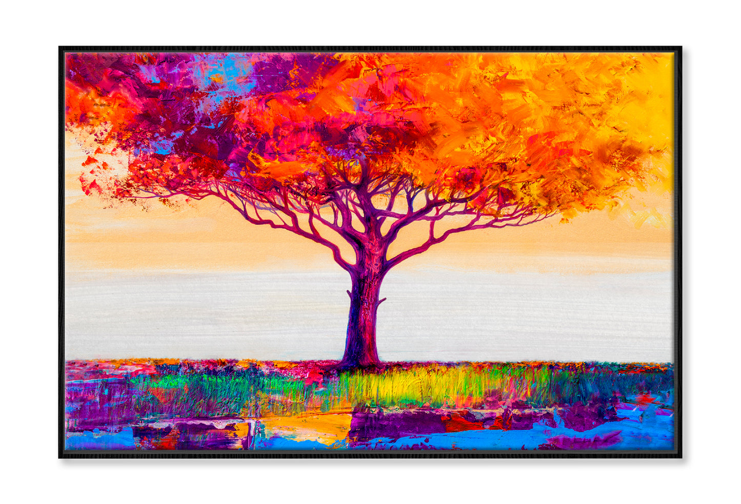 Abstract Colorful Autumn Tree Oil Painting Limited Edition High Quality Print Canvas Box Framed Black