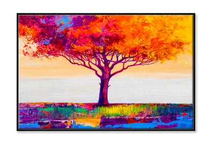 Abstract Colorful Autumn Tree Oil Painting Limited Edition High Quality Print Canvas Box Framed Black