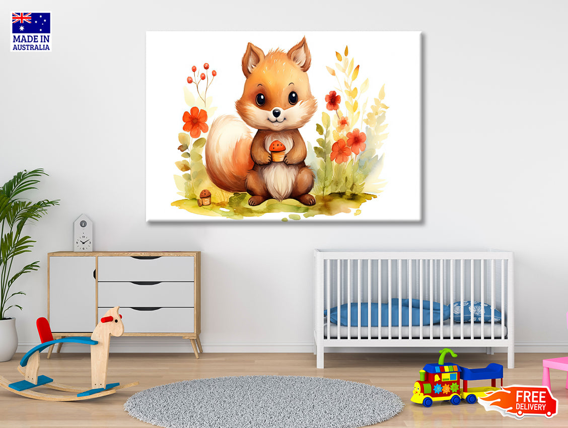Baby Squirrel Watercolor Style Print 100% Australian Made - Bella Home Decor