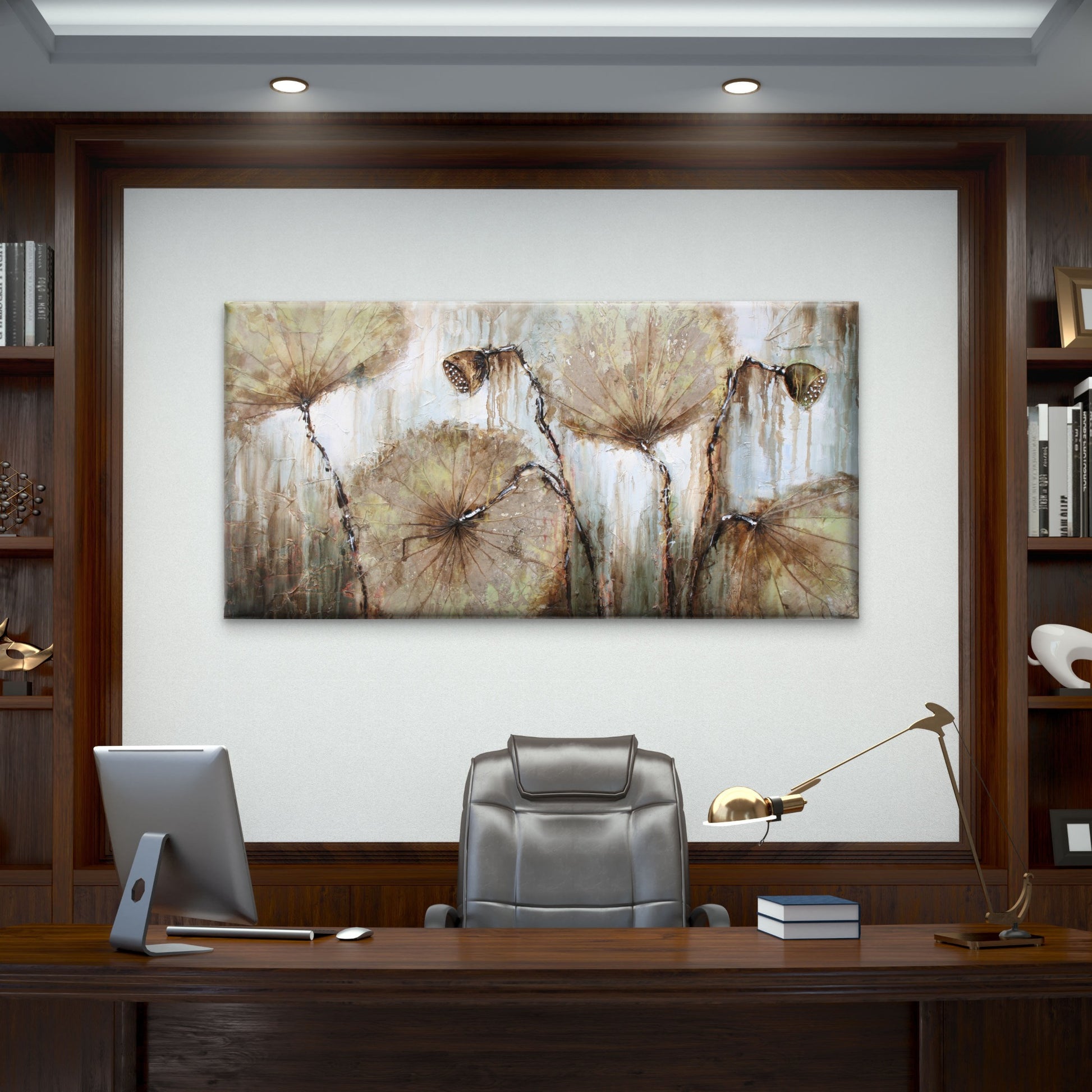 Asia Lotus Leaf Water Lily Wall Art Canvas Office Home Room Framed 120x60cm - Bella Home Decor