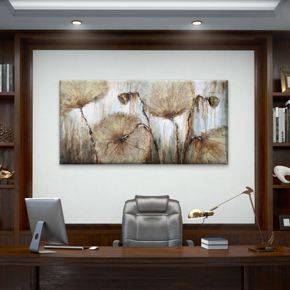 Asia Lotus Leaf Water Lily Wall Art Canvas Office Home Room Framed 120x60cm - Bella Home Decor