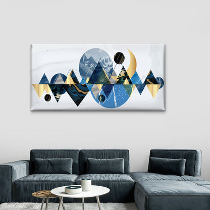 Geometric Blue Gold Mountains Wall Art Canvas Office Home Room Framed 120x60cm - Bella Home Decor
