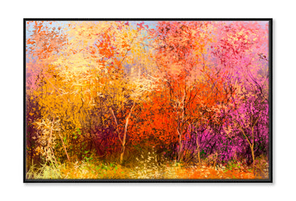 Colorful Autumn Trees Oil Painting Wall Art Limited Edition High Quality Print Canvas Box Framed Black