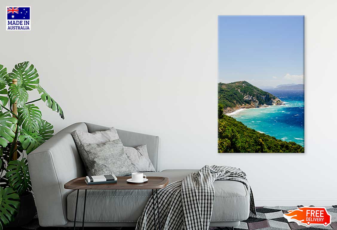 Blue Aegean Sea Coast &Wild Cliff Print 100% Australian Made