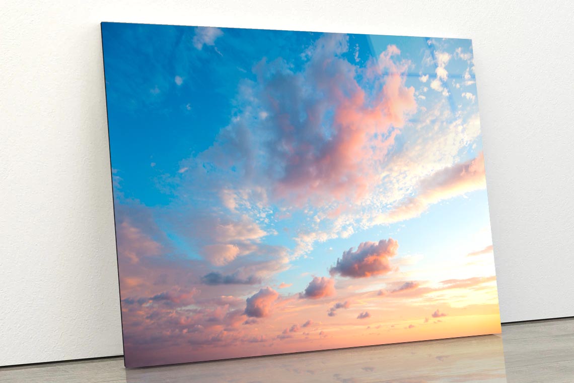 Beautiful Colored Cloudy Evening Sky With Clouds at Sunset Acrylic Glass Print Tempered Glass Wall Art 100% Made in Australia Ready to Hang - Bella Home Decor