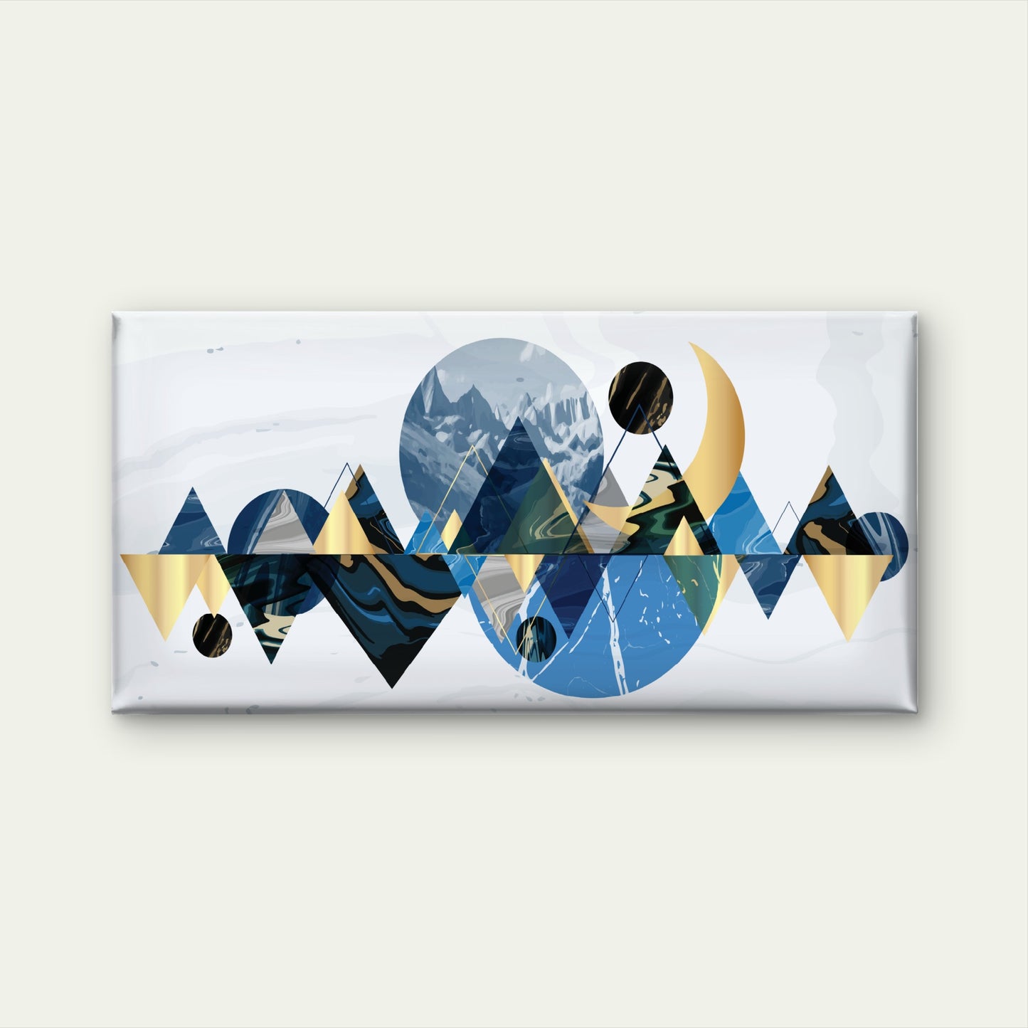 Geometric Blue Gold Mountains Wall Art Canvas Office Home Room Framed 120x60cm - Bella Home Decor