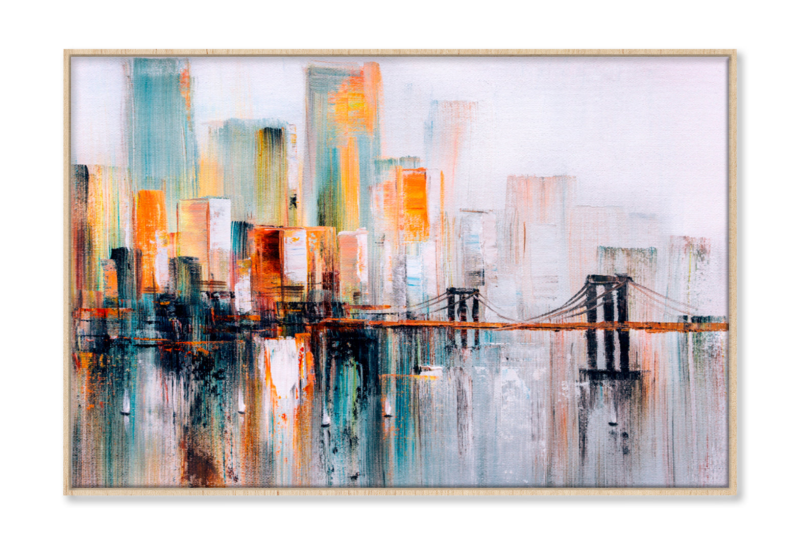 Brooklyn Bridge, New York Oil Painting Wall Art Limited Edition High Quality Print Canvas Box Framed Natural