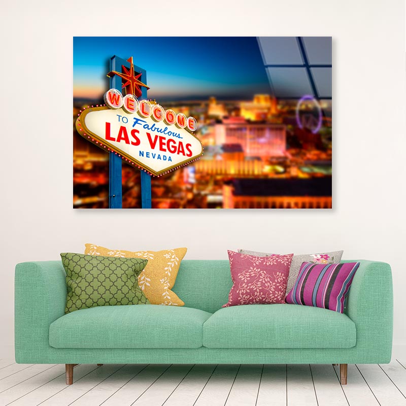 Nevada Sign with The Heart Of Las Vegas Scene  Acrylic Glass Print Tempered Glass Wall Art 100% Made in Australia Ready to Hang