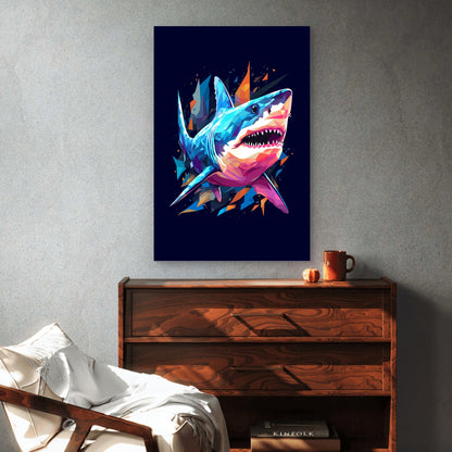 Abstract Great White Shark Marine Life 40x60cm Metal Print Ready to Hang - Bella Home Decor