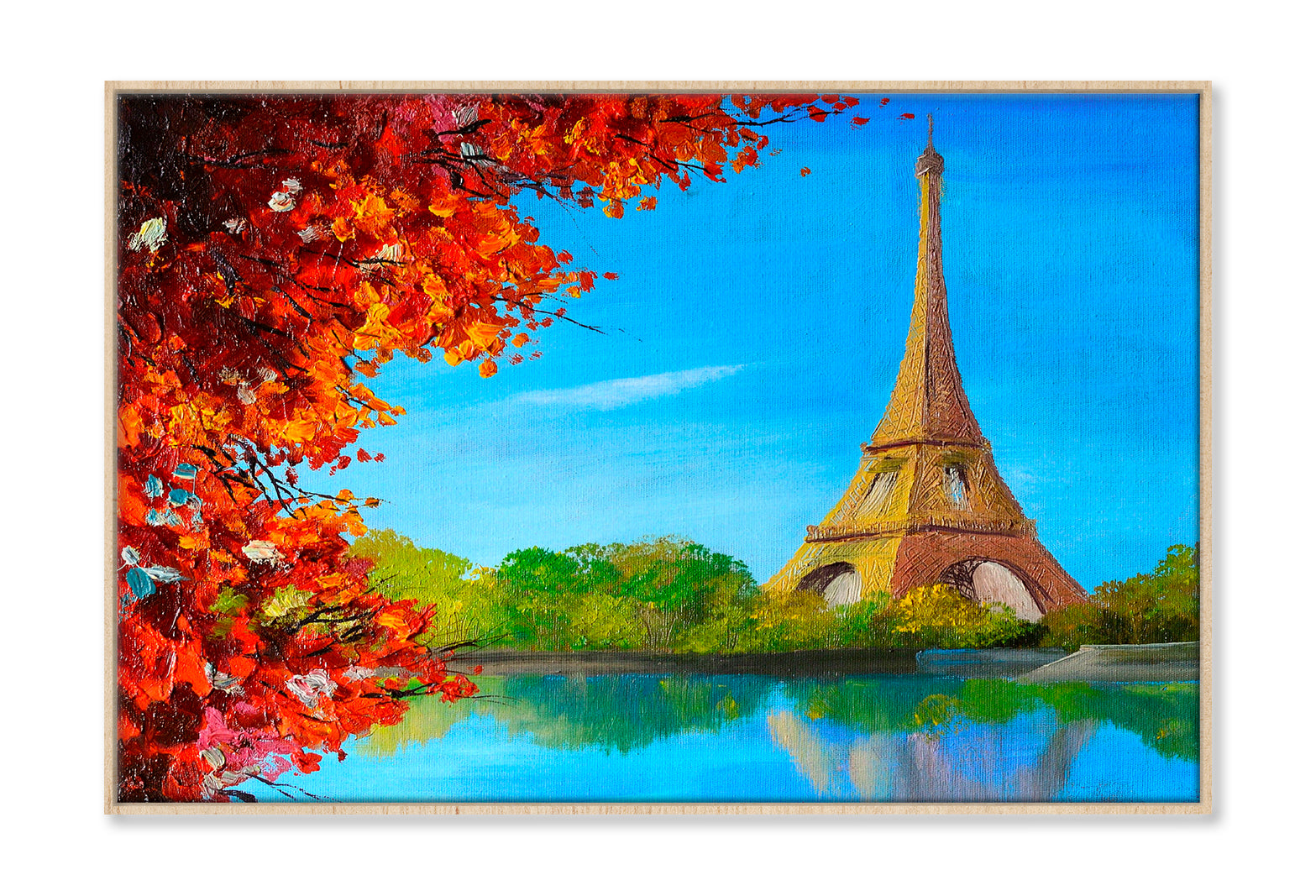 Lake Near The Eiffel Tower Oil Painting Wall Art Limited Edition High Quality Print Canvas Box Framed Natural