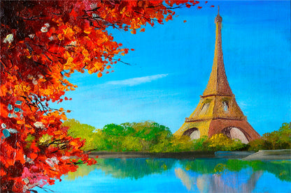 Lake Near The Eiffel Tower Oil Painting Glass Framed Wall Art, Ready to Hang Quality Print