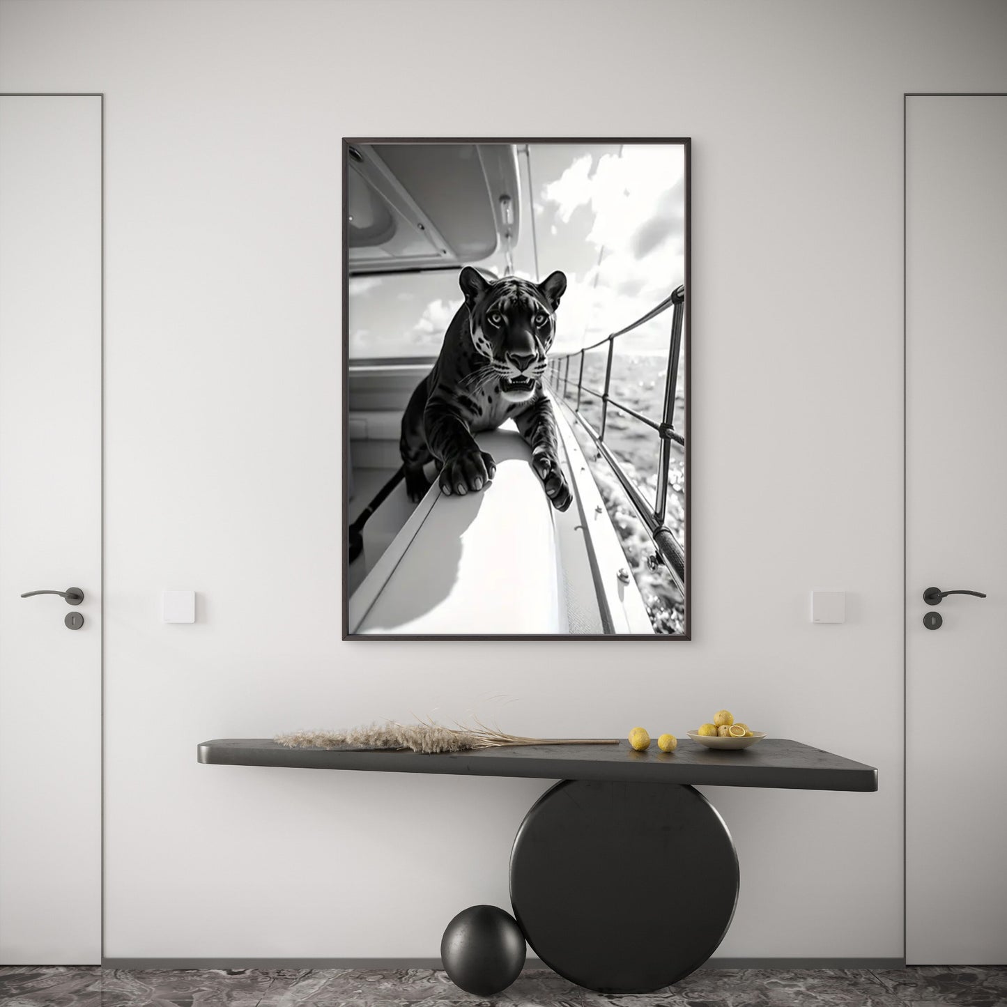 Luxury Fashion Black and White Leopard on a Yacht Home Decor Premium Quality Poster Print Choose Your Sizes