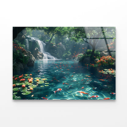 Waterfall in the Garden View Acrylic Glass Print Tempered Glass Wall Art 100% Made in Australia Ready to Hang - Bella Home Decor
