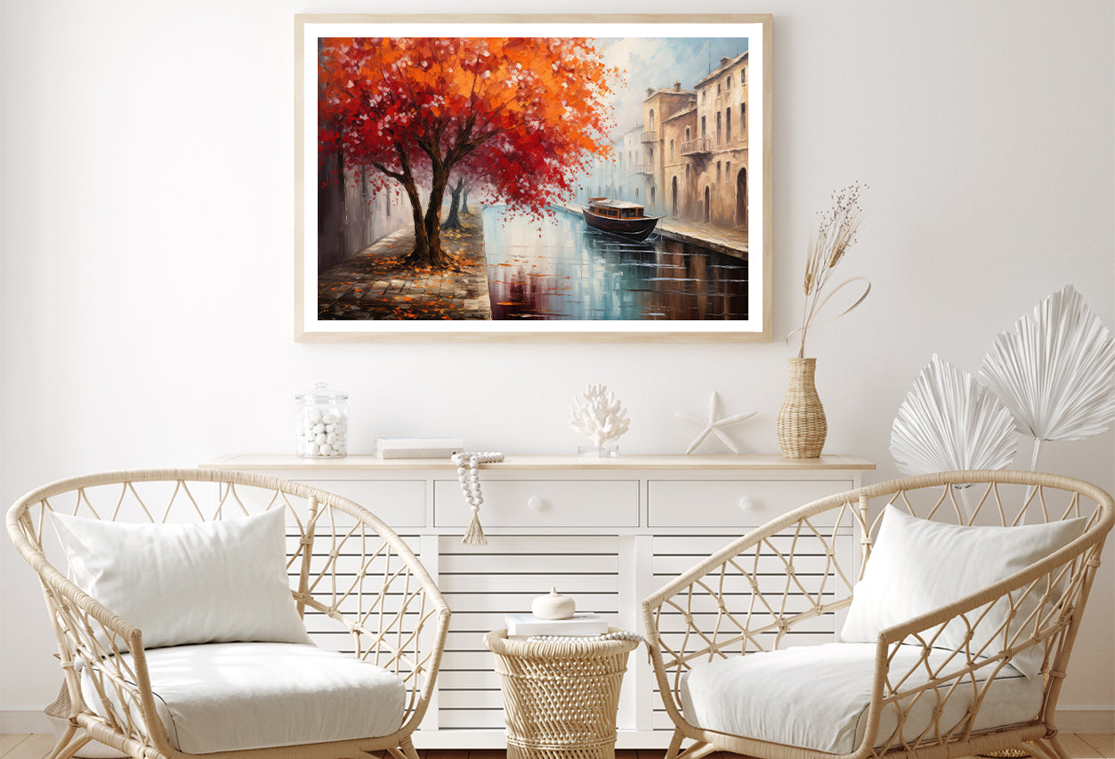 Red Tree, Street View of Venice Oil Painting Home Decor Premium Quality Poster Print Choose Your Sizes