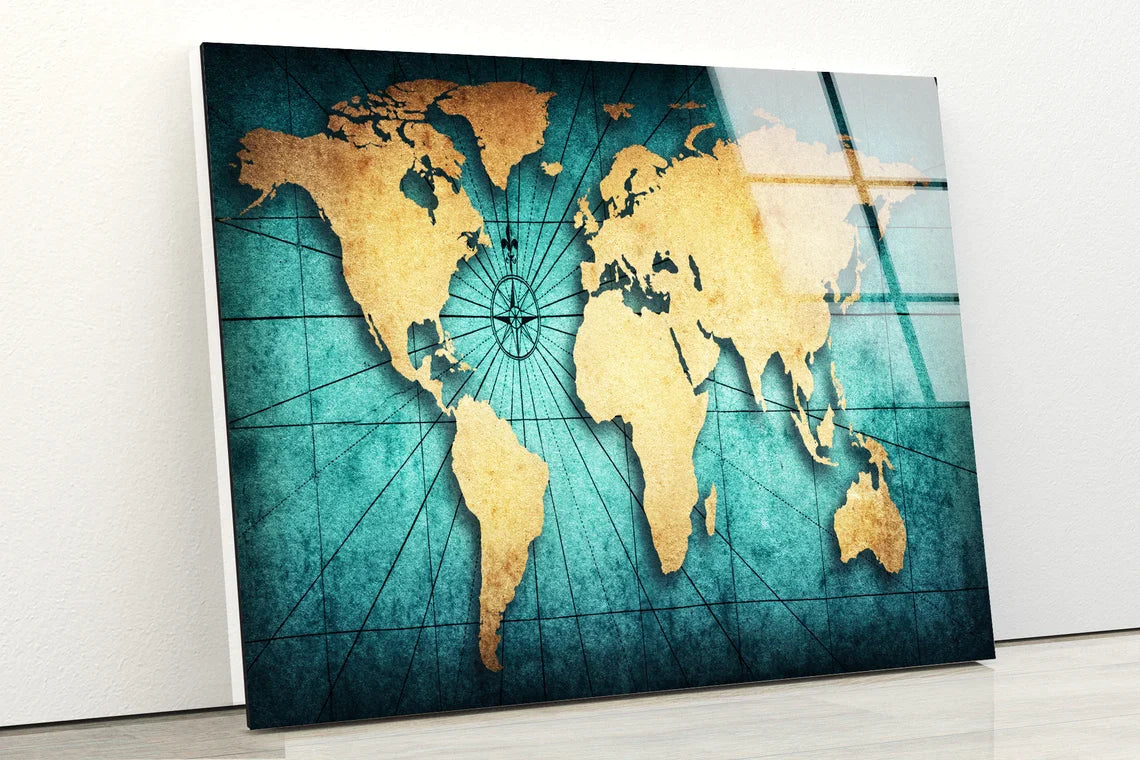 Gold Vintage Map Vector UV Direct Aluminum Print Australian Made Quality