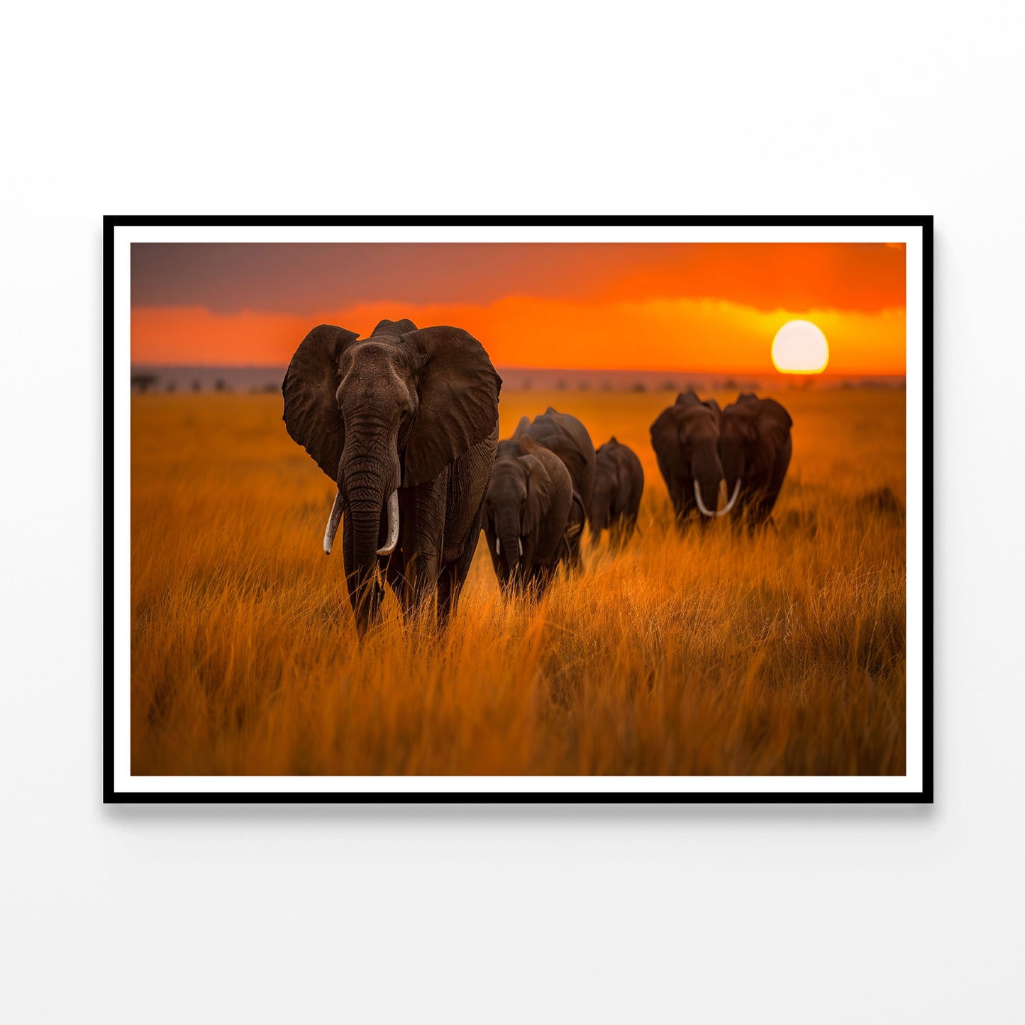 Elephants Walking Through a Field at Sunset View Home Decor Premium Quality Poster Print Choose Your Sizes