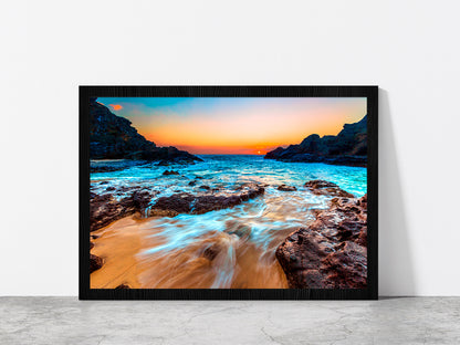 Evening Scene In Hawaiian Beach Glass Framed Wall Art, Ready to Hang Quality Print Without White Border Black