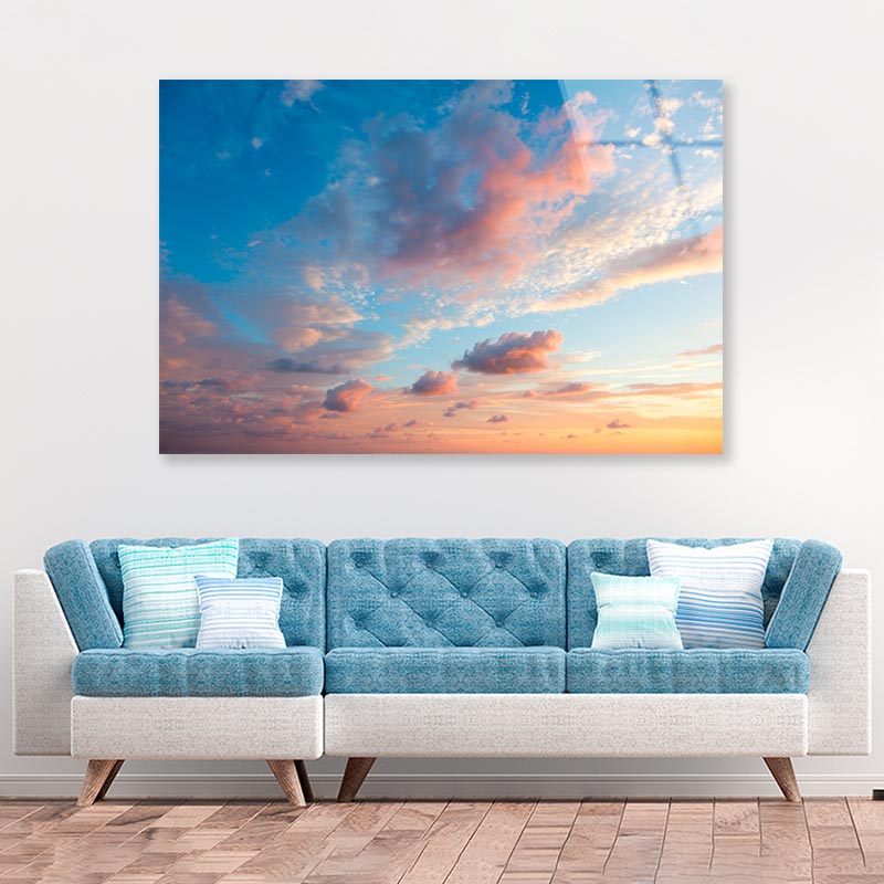 Beautiful Colored Cloudy Evening Sky With Clouds at Sunset Acrylic Glass Print Tempered Glass Wall Art 100% Made in Australia Ready to Hang - Bella Home Decor