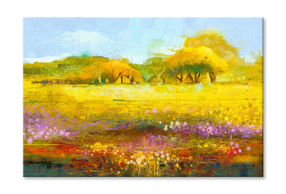 Yellow & Red Wildflowers With Blue Sky Oil Painting Wall Art Limited Edition High Quality Print Stretched Canvas None