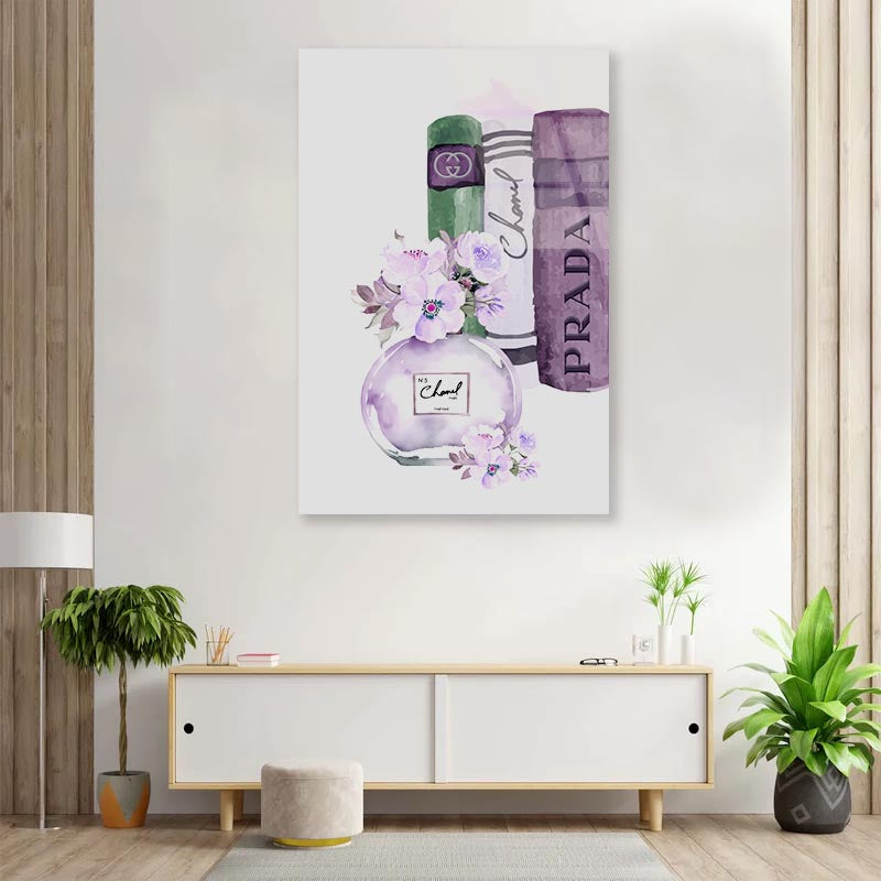 Purple Perfume with Book Set 3D Design Acrylic Glass Print Tempered Glass Wall Art 100% Made in Australia Ready to Hang