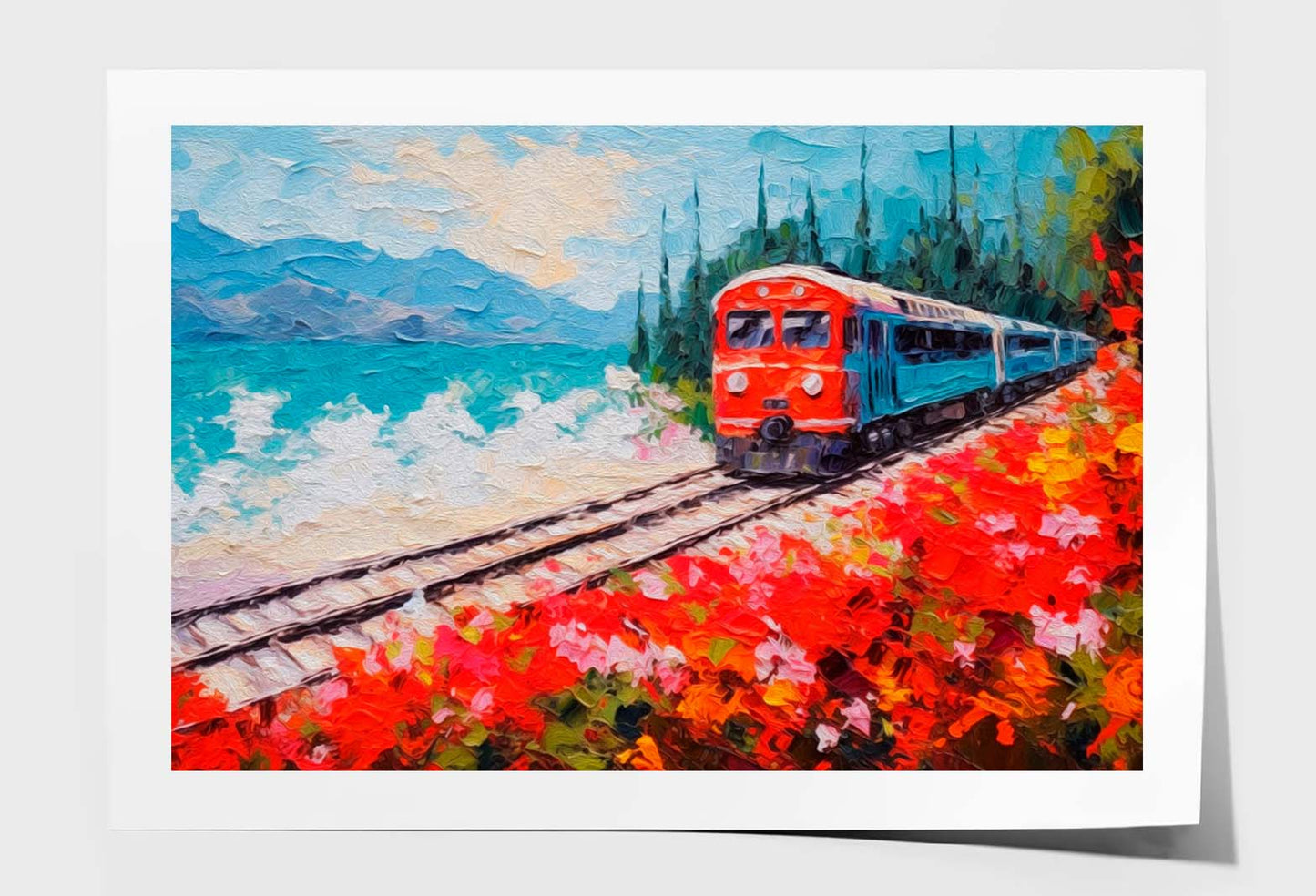 Coastal Railway Train & Flower Field Wall Art Limited Edition High Quality Print