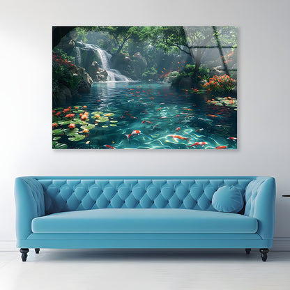 Waterfall in the Garden View Acrylic Glass Print Tempered Glass Wall Art 100% Made in Australia Ready to Hang - Bella Home Decor