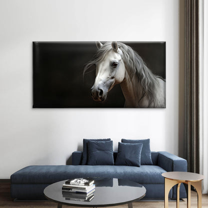 Realistic White Horse Head Wall Art Canvas Office Home Room Framed 120x60cm - Bella Home Decor