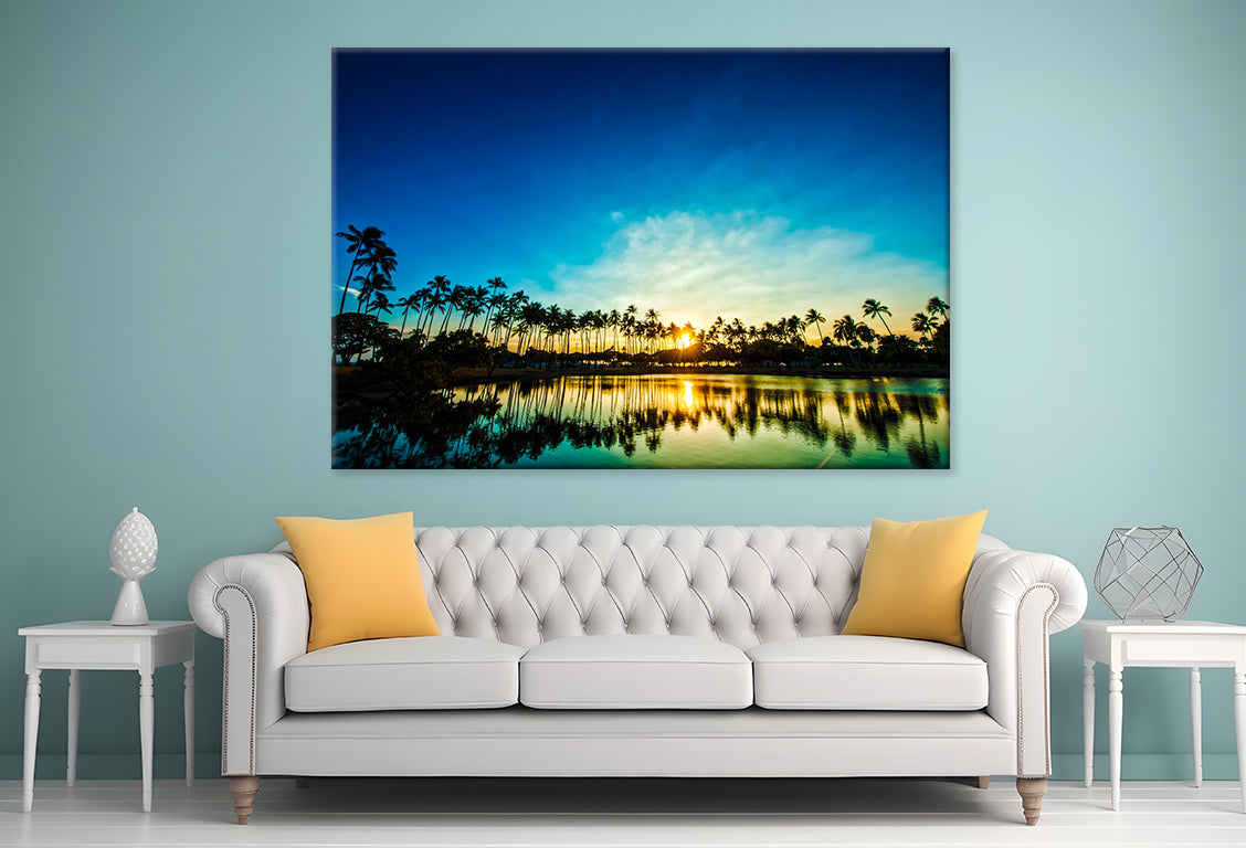 Trees Sunset Reflection Hawaii  Wall Art Decor 100% Australian Made - Bella Home Decor