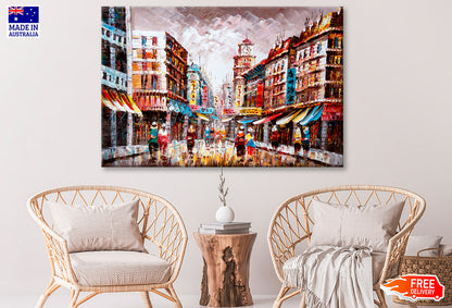 People Walking in Street of Hong Kong Oil Painting Wall Art Limited Edition High Quality Print