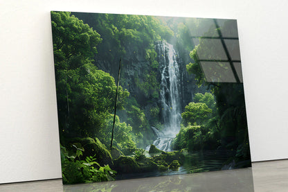 Waterfall, Trees, Lake Acrylic Glass Print Tempered Glass Wall Art 100% Made in Australia Ready to Hang - Bella Home Decor